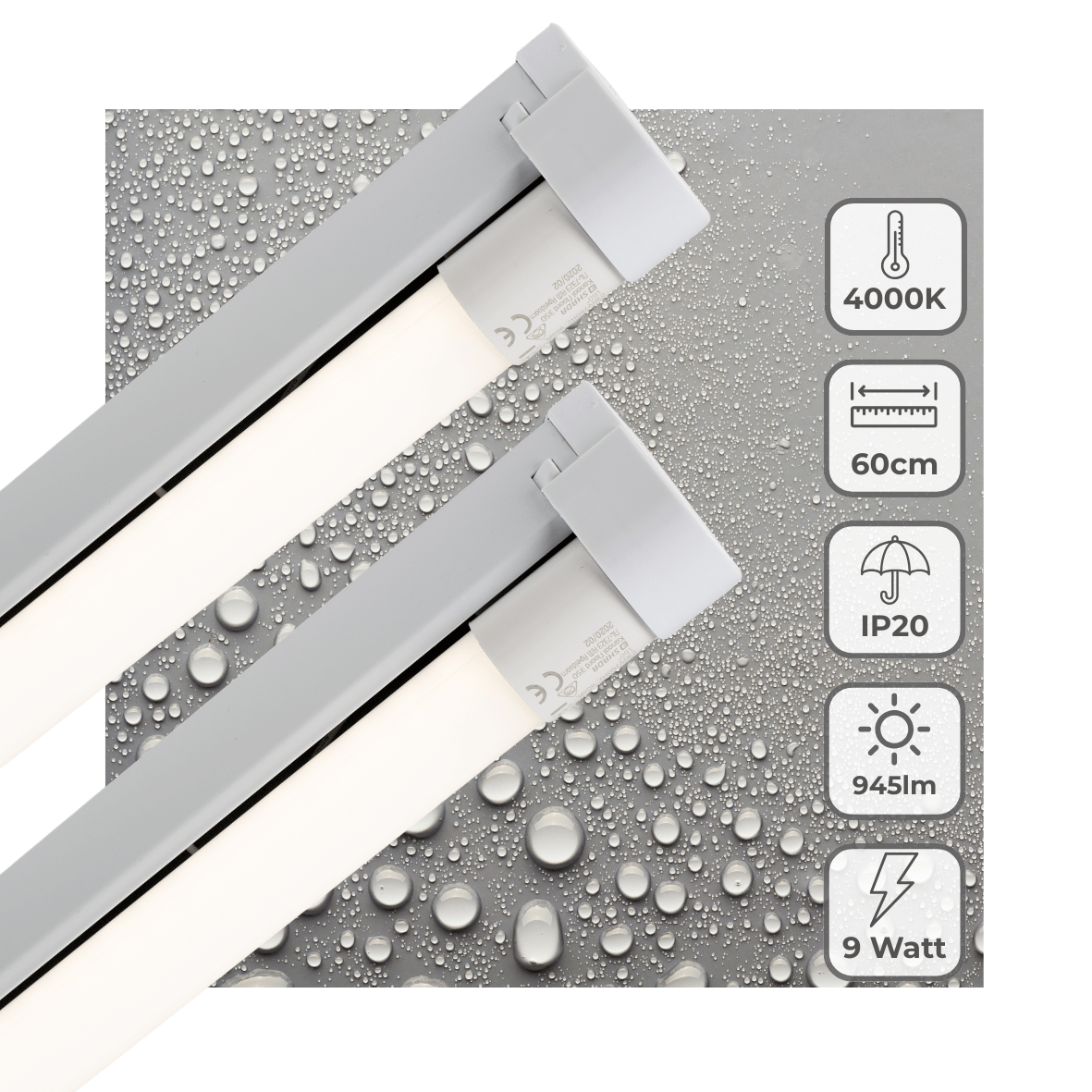 LED TL Armatuur 945 Lumen - 9W - Koelwit - 60cm - IP20 - Inclusief T8 Buis - 2 Stuks
