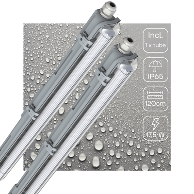 Réglette LED IP65 1800 lumens - 17.5W - Blanc froid 4000K - 120cm - Étanche - 2 pièces