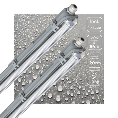 PACK DE 2 - Réglette LED LED's Light avec tube 120 cm - Lumière blanche froide 6500 K - Étanche - Kit complet