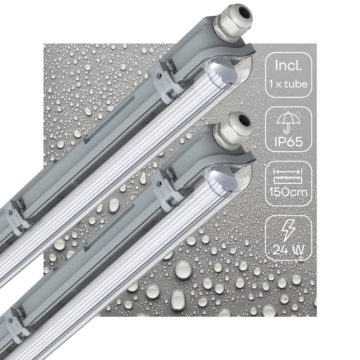 LED Vochtbestendig armatuur 150cm - 2880 lumen - 24W - Daglichtwit 6500K - IP65 - Inclusief LED buis - 2 stuks