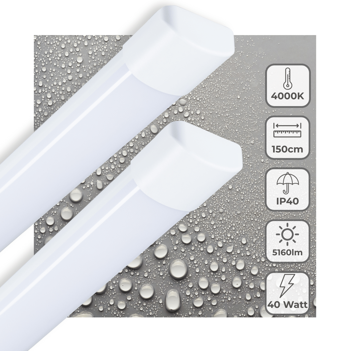 LED Batten 5160 Lumen - 40W - Koelwit 4000K - 150cm - IP40 - IK08 - Slank Design - 2 Stuks