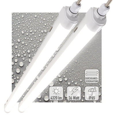 Luminaire LED étanche à l’humidité 120cm - 4320 lumen - 36W - Blanc froid 4000K - IP65 - IK08 - Raccordable jusqu’à 10 unités - 2 unités