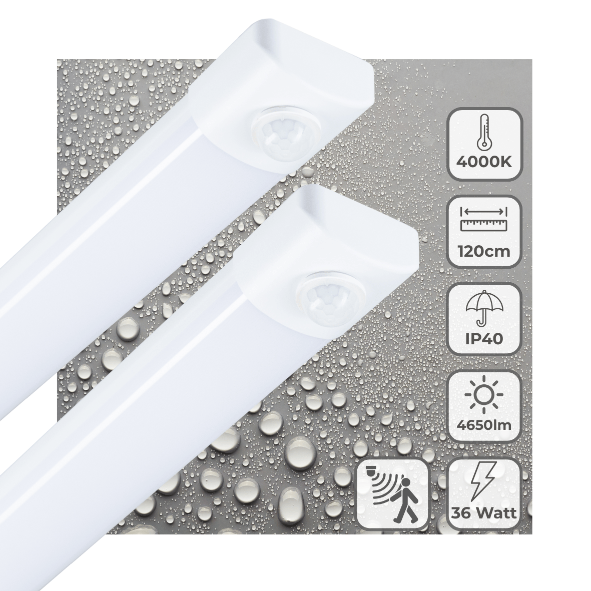LED TL Batten 4650 Lumen - 36W - Koelwit 4000K - 120cm - PIR Bewegingssensor - 2 stuks