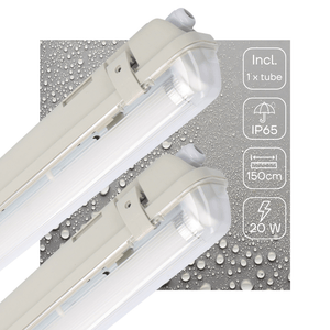 Réglette LED TL, 3100 lumens – 150 cm – 20 W – Blanc froid 4000 K – Capteur à micro-ondes – Capteur de lumière du jour – Étanche IP65 – IK08 – 2 pièces