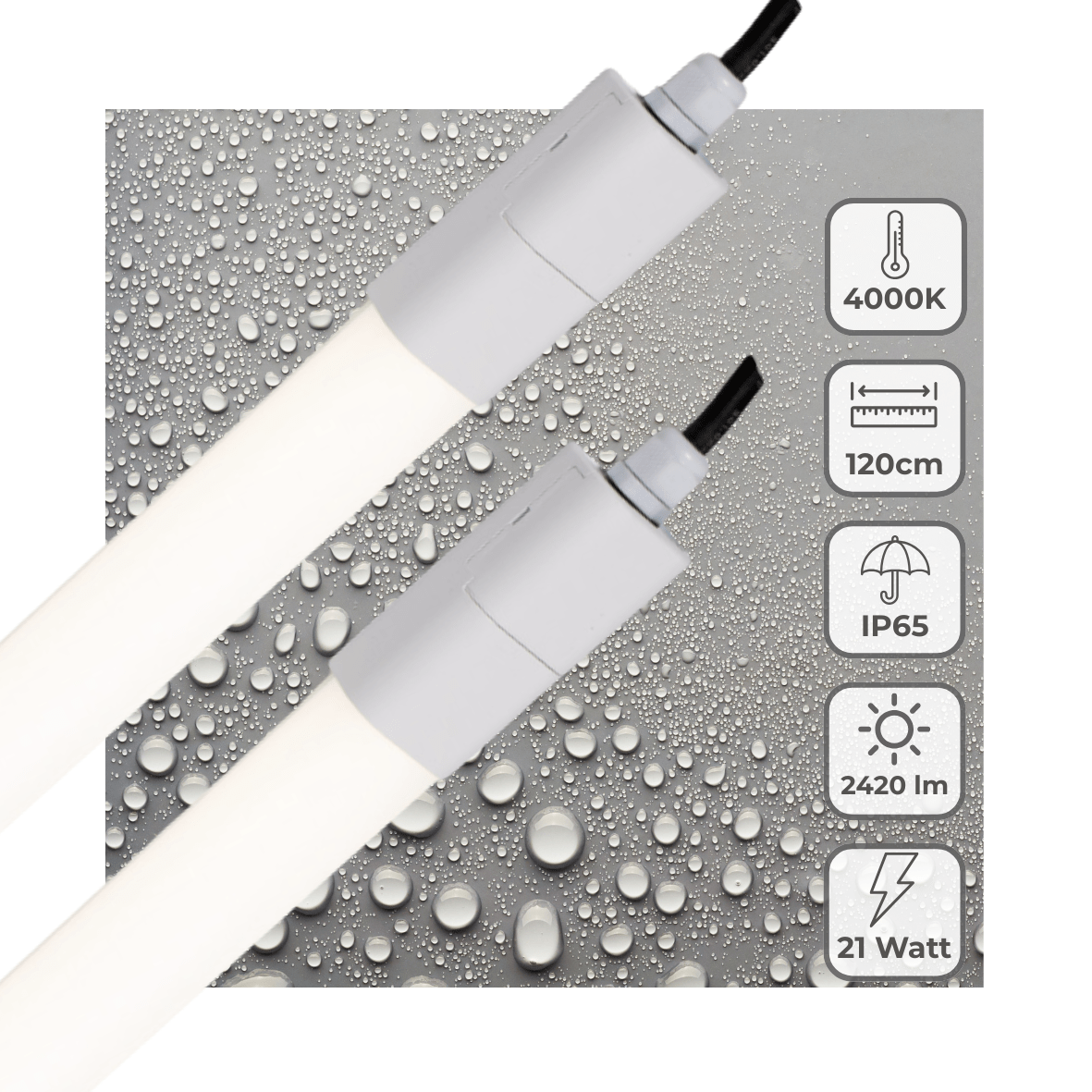 LED TL Armatuur 2420 lumen - 21W - Koelwit 4000K - 120cm - IP65 Waterdicht - IK06 - 2 stuks