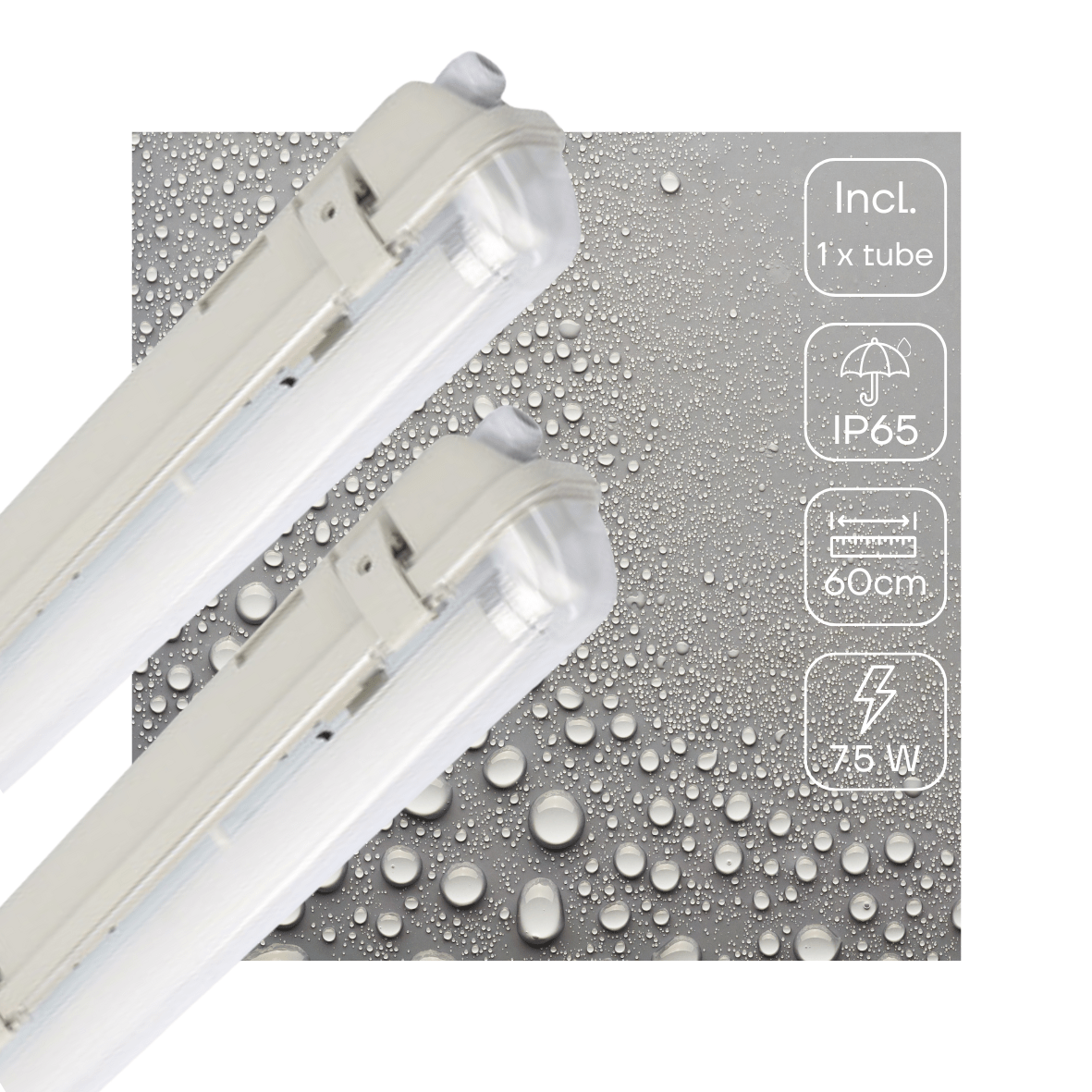 LED Vochtbestendig Armatuur met Sensor - 1125 Lumen - 7.5W - Koelwit 4000K - IP65 - 60cm - 2 stuks
