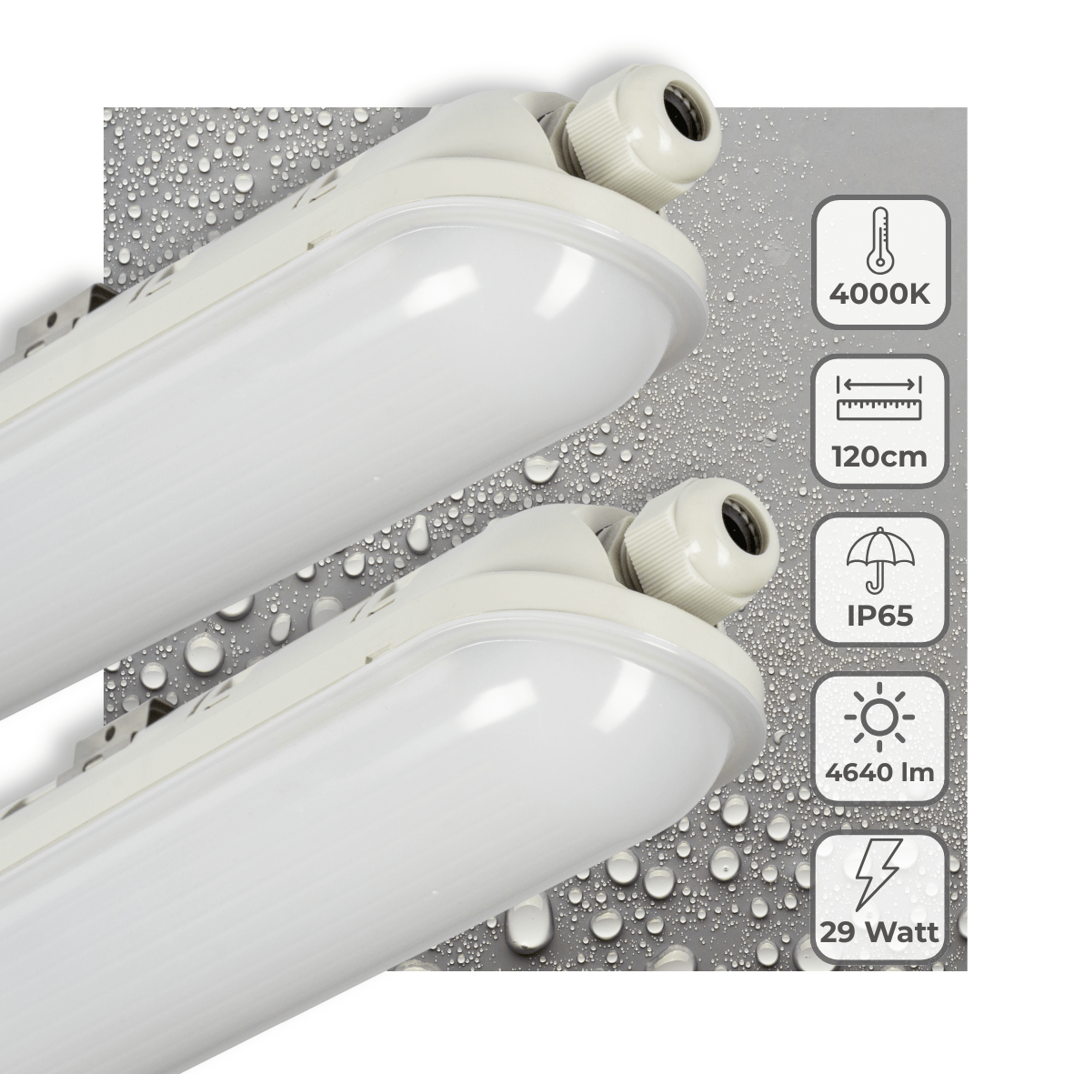 LED TL Armatuur PRO 4640 lumen - 29W - Koelwit 4000K - 120cm - IP65 Waterdicht - IK08 Slagvast - 5 Jaar Garantie - 2 stuks