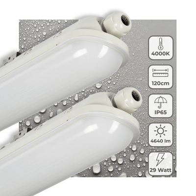 LED TL Armatuur PRO 4640 lumen - 29W - Koelwit 4000K - 120cm - IP65 Waterdicht - IK08 Slagvast - 5 Jaar Garantie - 2 stuks