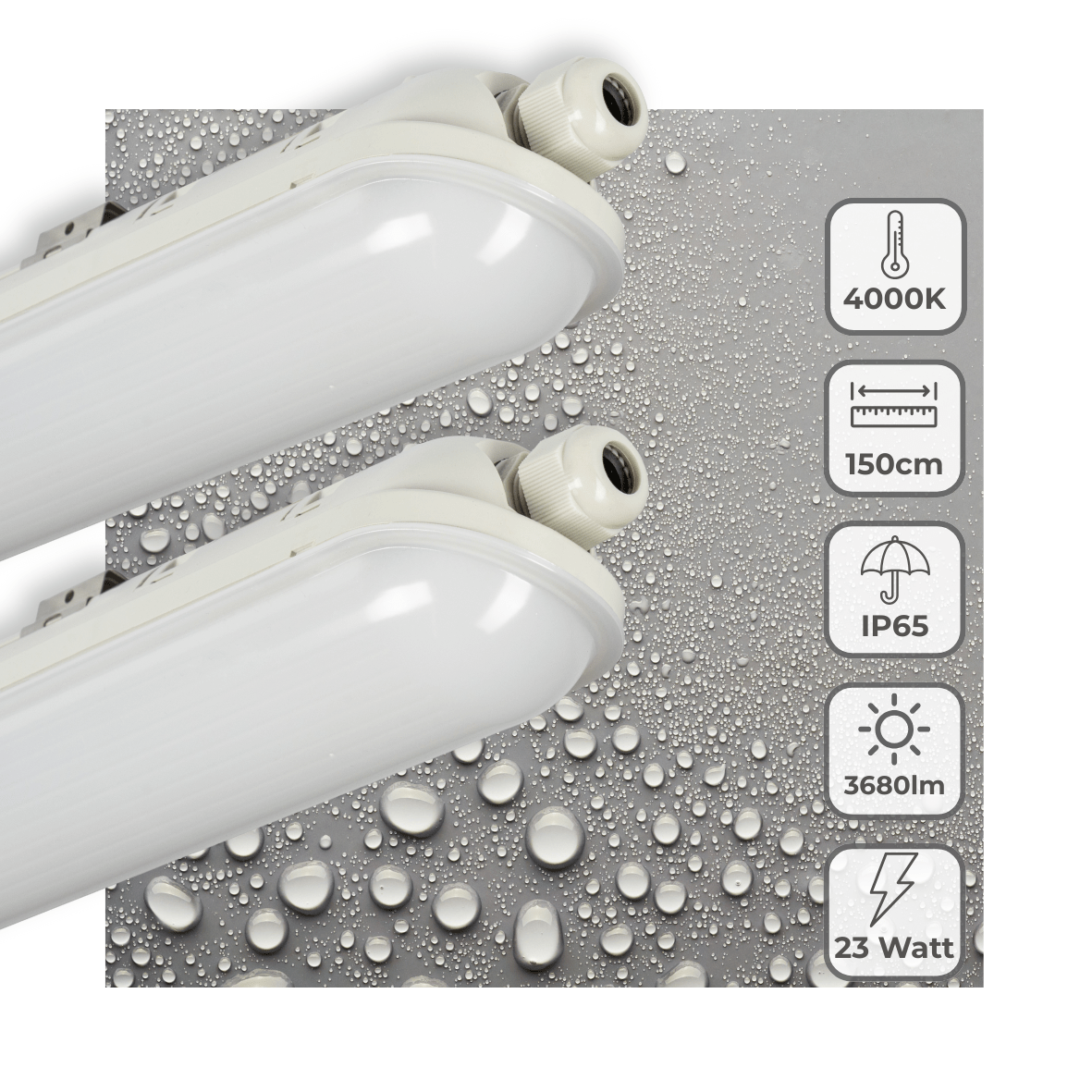 LED TL Armatuur Compleet Koelwit 4000K - 23W 3680 lumen - 150cm IP65 Waterdicht IK08 - 2 stuks
