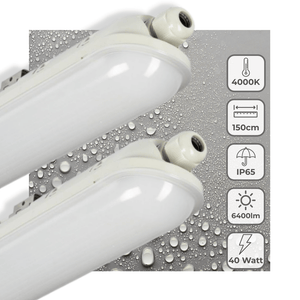 LED TL armatuur compleet koelwit 4000K - 40W 6400 lumen - 150cm IP65 waterdicht IK08 - 2 stuks