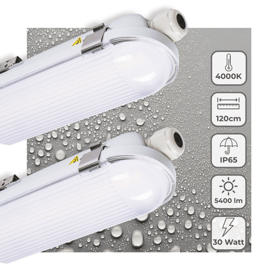 Réglette LED 5400 lumens - 30W - Blanc froid 4000K - 120cm - IP65 - IK08 - Variable - 2 pièces