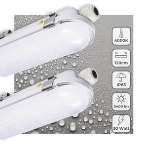 Réglette LED 5400 lumens - 30W - Blanc froid 4000K - 120cm - IP65 - IK08 - Variable - 2 pièces