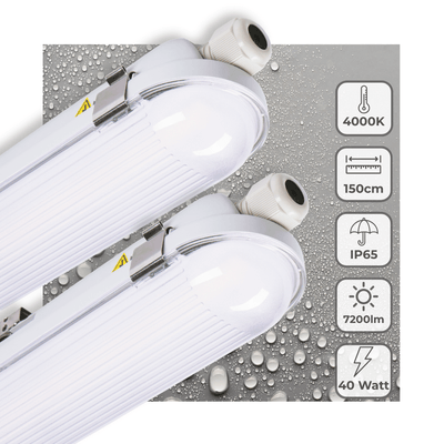 LED TL Armatuur 7200 Lumen - 40W - Koelwit - IP65 Waterdicht - 150cm - 2 stuks