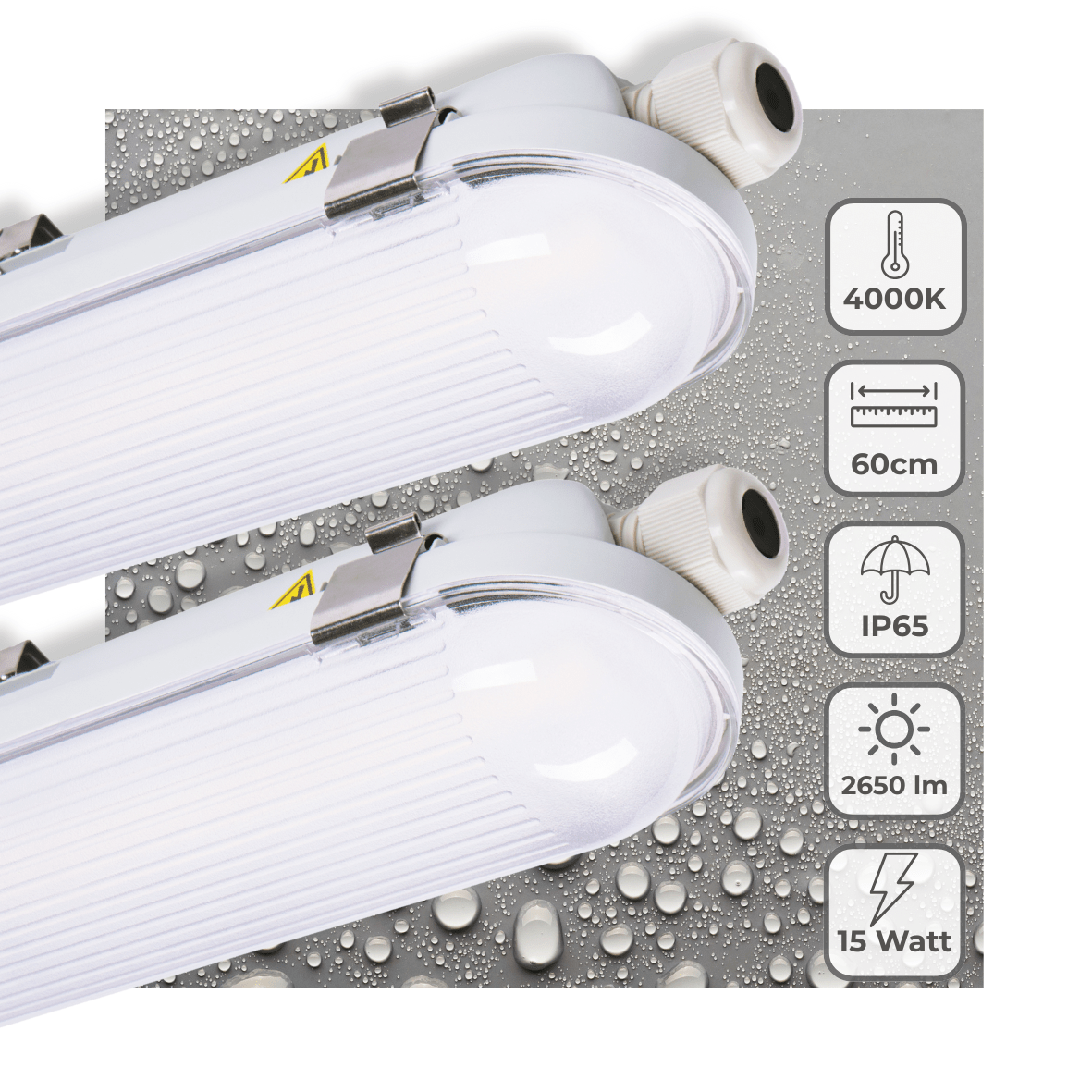 LED Vochtbestendig armatuur 2650 Lumen - 15W - 4000K Koelwit - IP65 - IK08 - 60cm - 2 stuks