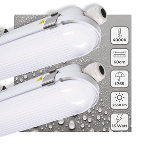 LED Vochtbestendig armatuur 2650 Lumen - 15W - 4000K Koelwit - IP65 - IK08 - 60cm - 2 stuks