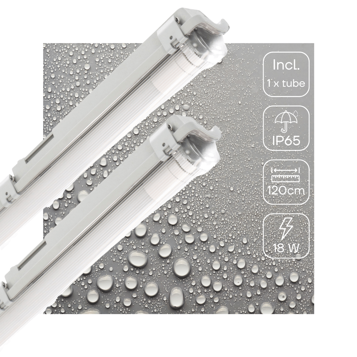 LED TL-Armatuur IP65 1890 Lumen - 18W - 4000K Koelwit - 120cm - Waterdicht - 2 Stuks