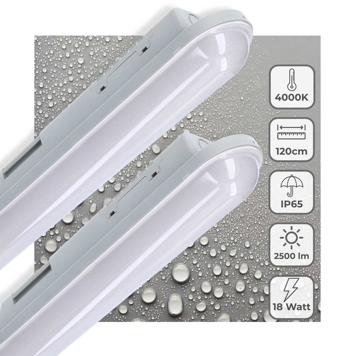 LED TL Armatuur 2500 lumen - 18W - Koelwit 4000K - IP65 Waterdicht - 120cm - 2 stuks
