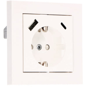 Wandcontactdoos met USB-C en USB-A Snellader - 3680W - Universeel 55x55mm - Wit