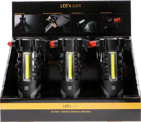 LED noodverlichting auto oplaadbaar - 210 lumen - met noodhamer en gordelsnijder - 2 lichtpunten