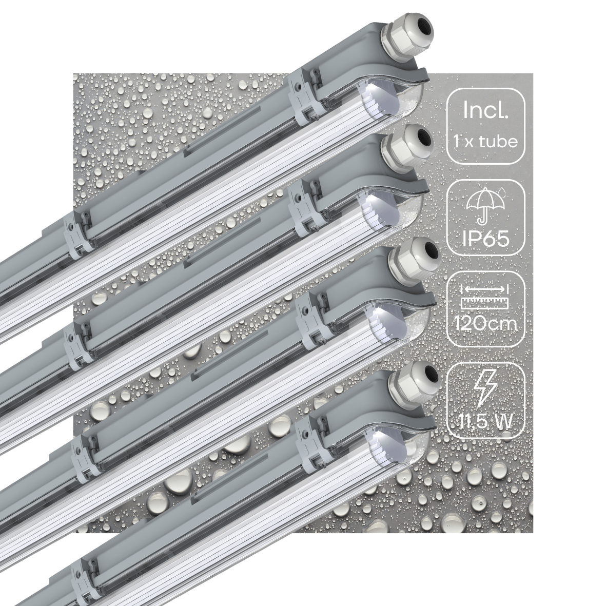 Réglette LED étanche 2130 lumens - 11.5W - Blanc froid 4000K - IP65 - IK08 - 120cm - 4 pièces