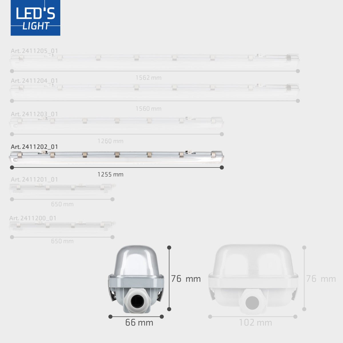 Réglette LED TL, 3060 lumens – 16,5 W – Blanc froid 4000 K – 150 cm – IP65 – IK08 – Marquage D – 4 pièces