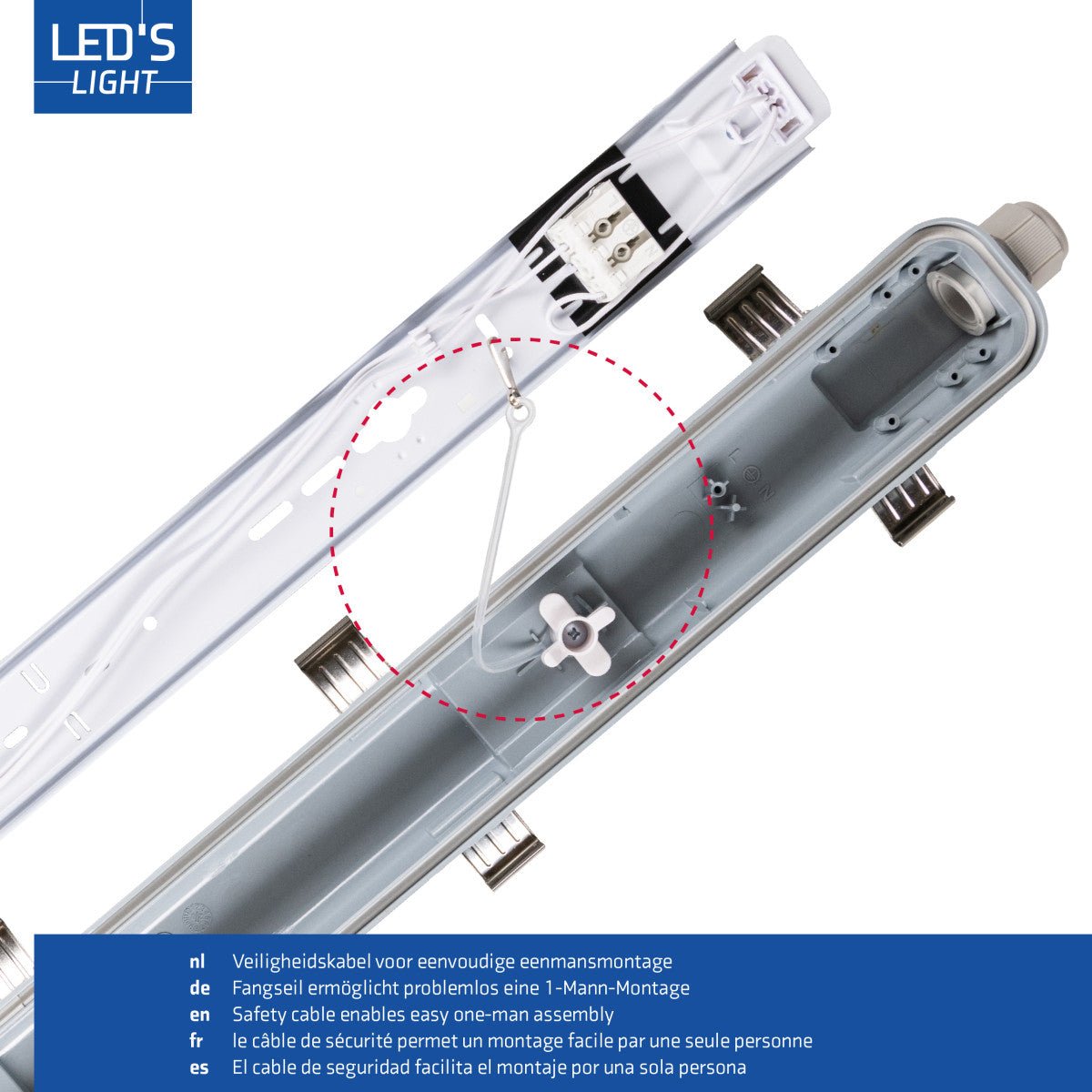 Réglette LED TL IP65, 3060 lumens – 16,5 W – Blanc froid 4000 K – 150 cm – Étanche – 2 pièces