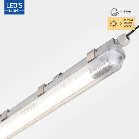 Luminaire LED TL 1110 lumen - 6W - Blanc froid 4000K - 60cm - Étanche IP65 - Résistant aux chocs IK08 - Tube remplaçable
