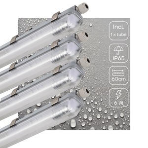 Réglette LED résistante à l’humidité, 1110 lumens – 6 W – Blanc froid 4000 K – IP65 – IK08 – 60 cm – 4 pièces