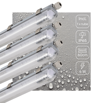 LED Vochtbestendig armatuur 1110 lumen - 6W - Koelwit 4000K - IP65 - IK08 - 60cm - 4 stuks