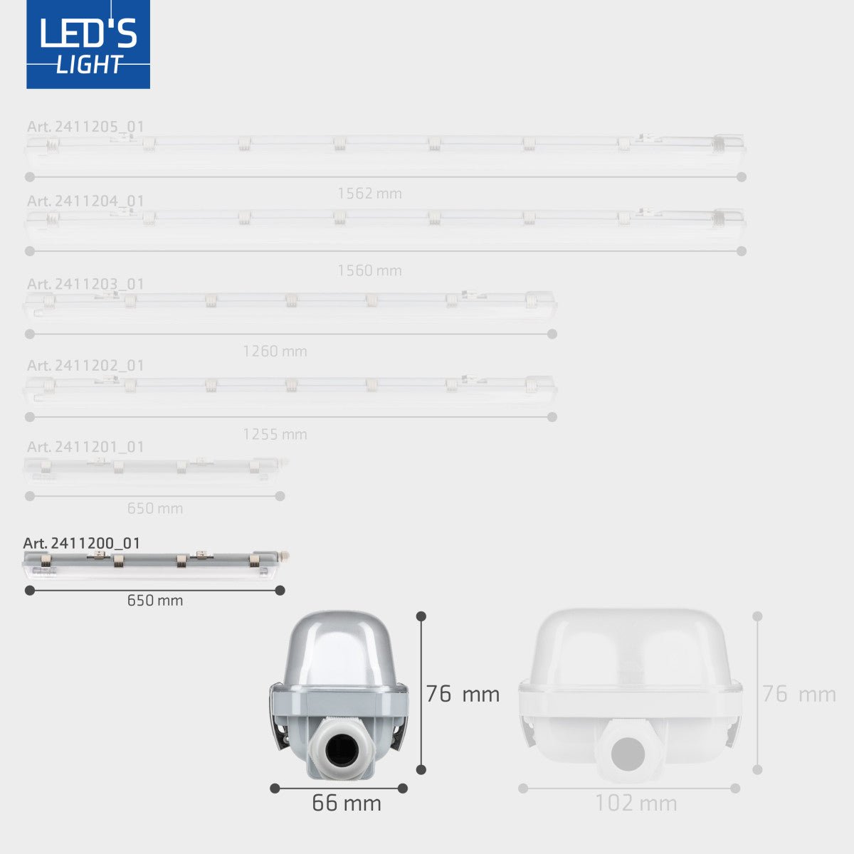 Réglette LED résistante à l’humidité, 1110 lumens – 6 W – Blanc froid 4000 K – IP65 – IK08 – 60 cm – 4 pièces