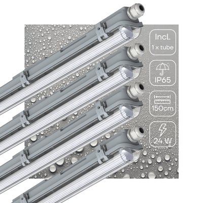 Réglette LED étanche 2880 lumens - 24W - Blanc lumière du jour 6500K - IP65 - 150cm - 4 pièces