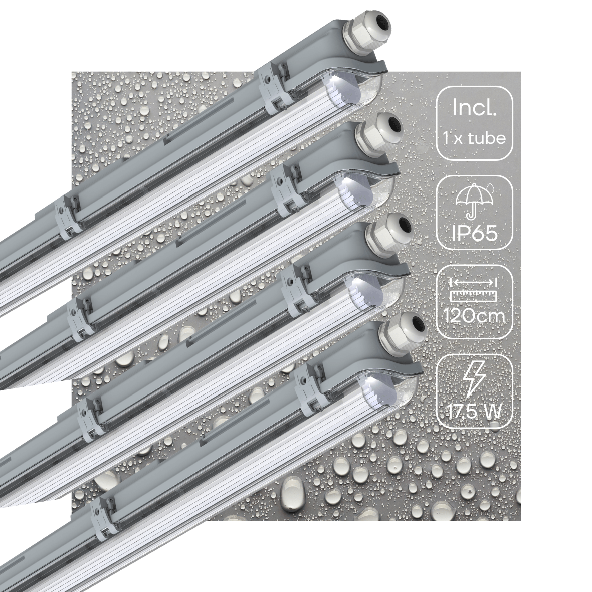 LED TL Armatuur 1800 Lumen - 17.5W - Koelwit 4000K - 120cm - IP65 - IK06 - EasyClick - 4 Stuks
