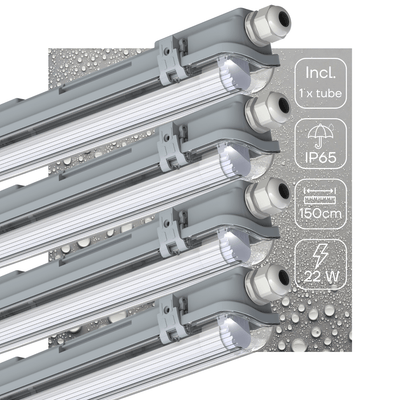 PACK DE 4 – Réglette LED’s Light LED TL de 150 cm complète avec tube LED TL – 2880 lm