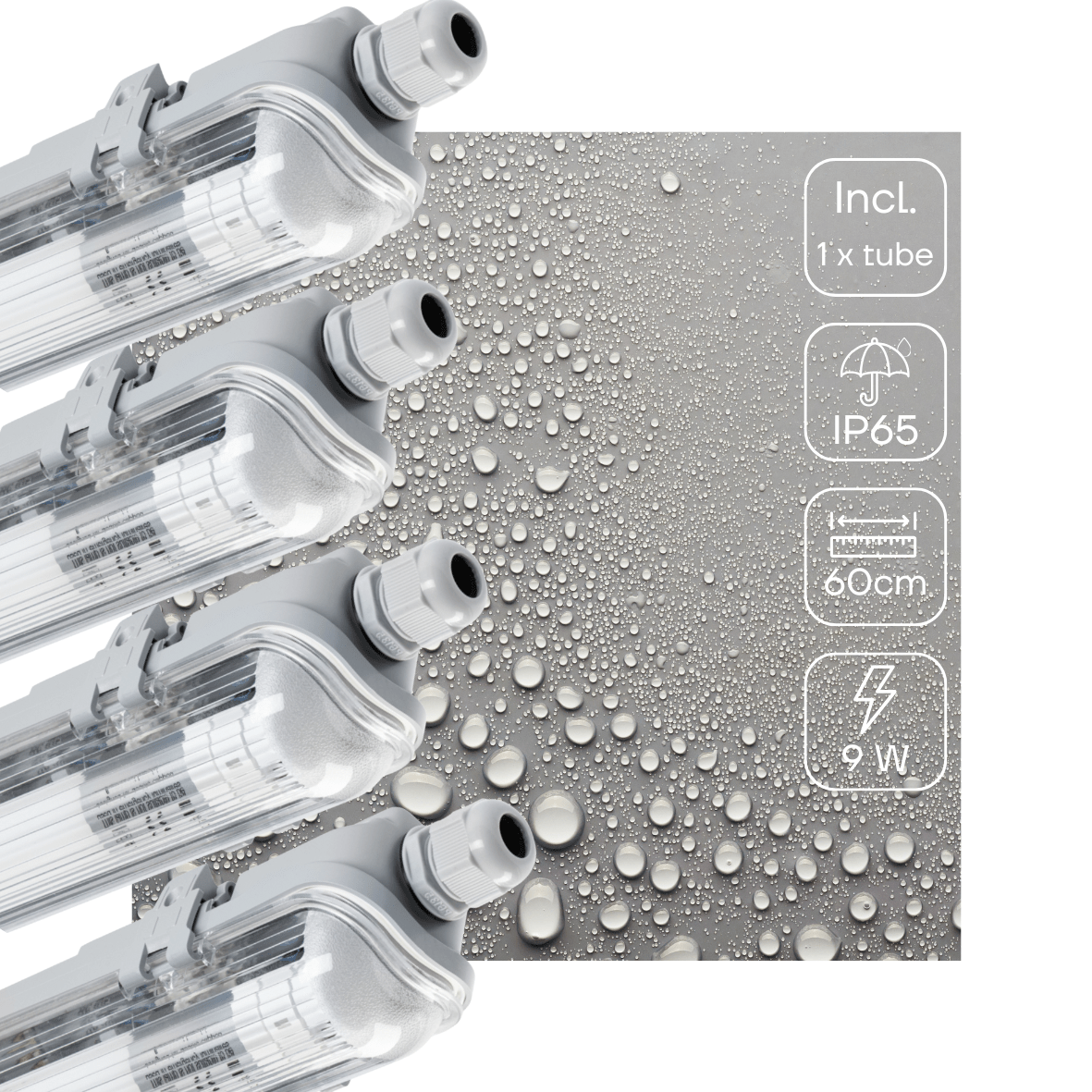LED Vochtbestendig armatuur 900 lumen - 9W - Koelwit 4000K - IP65 - 60cm - 4 stuks