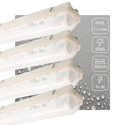 Réglette LED 2100 lumens - 14W - Blanc froid - Capteur de mouvement - Étanche IP65 - 120cm - 4 pièces