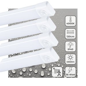 LED Batten 4650 lumen - 36W - Koelwit 4000K - PIR sensor - IK08 - 120cm - 4 stuks