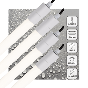 Réglette LED résistante à l’humidité, 1725 lumens – 15 W – Blanc froid 4000 K – IP65 – 60 cm – 4 pièces