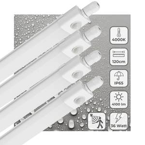 LED Vochtbestendig armatuur met PIR sensor 120cm - 4100 lumen - 36W - Koelwit 4000K - IP65 - 4 stuks