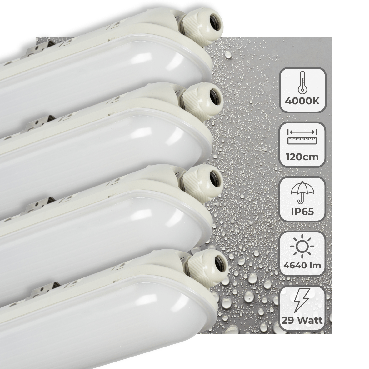 LED TL Armatuur 4640 lumen - 29W - Koelwit 4000K - IP65 Waterdicht - 120cm - 4 stuks