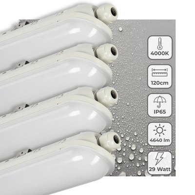 LED TL Armatuur 4640 lumen - 29W - Koelwit 4000K - IP65 Waterdicht - 120cm - 4 stuks