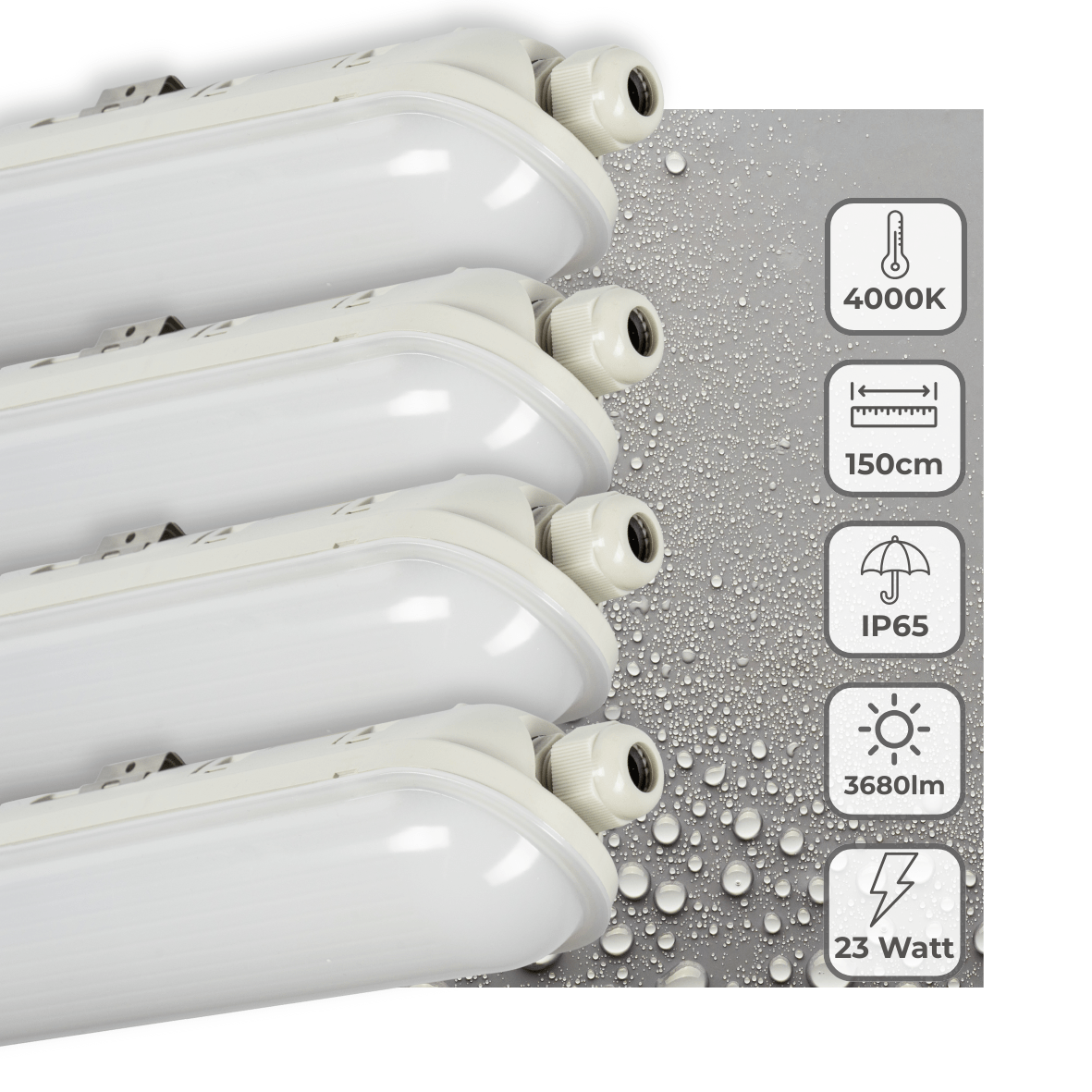 LED TL Armatuur Pro 3680 lumen - 23W - Koelwit 4000K - 150cm - IP65 Waterdicht - IK08 Slagvast - Koppelbaar - 4 stuks
