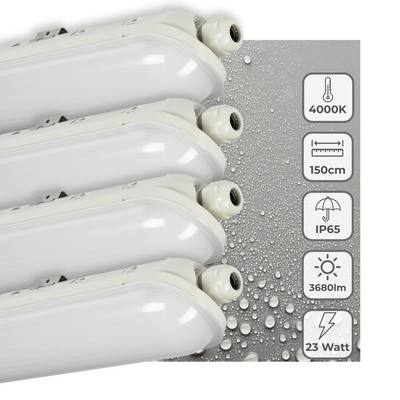 Luminaire LED pour tube fluorescent Pro 3680 lumen - 23W - Blanc froid 4000K - 150cm - IP65 étanche - IK08 résistant aux chocs - Raccordable - 4 unités