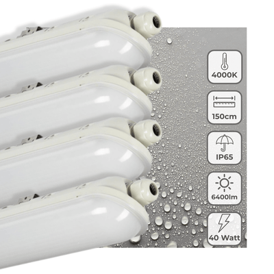 LED TL-armatuur 6400 lumen - 40W - Koelwit 4000K - IP65 Waterdicht - 150cm - 4 stuks