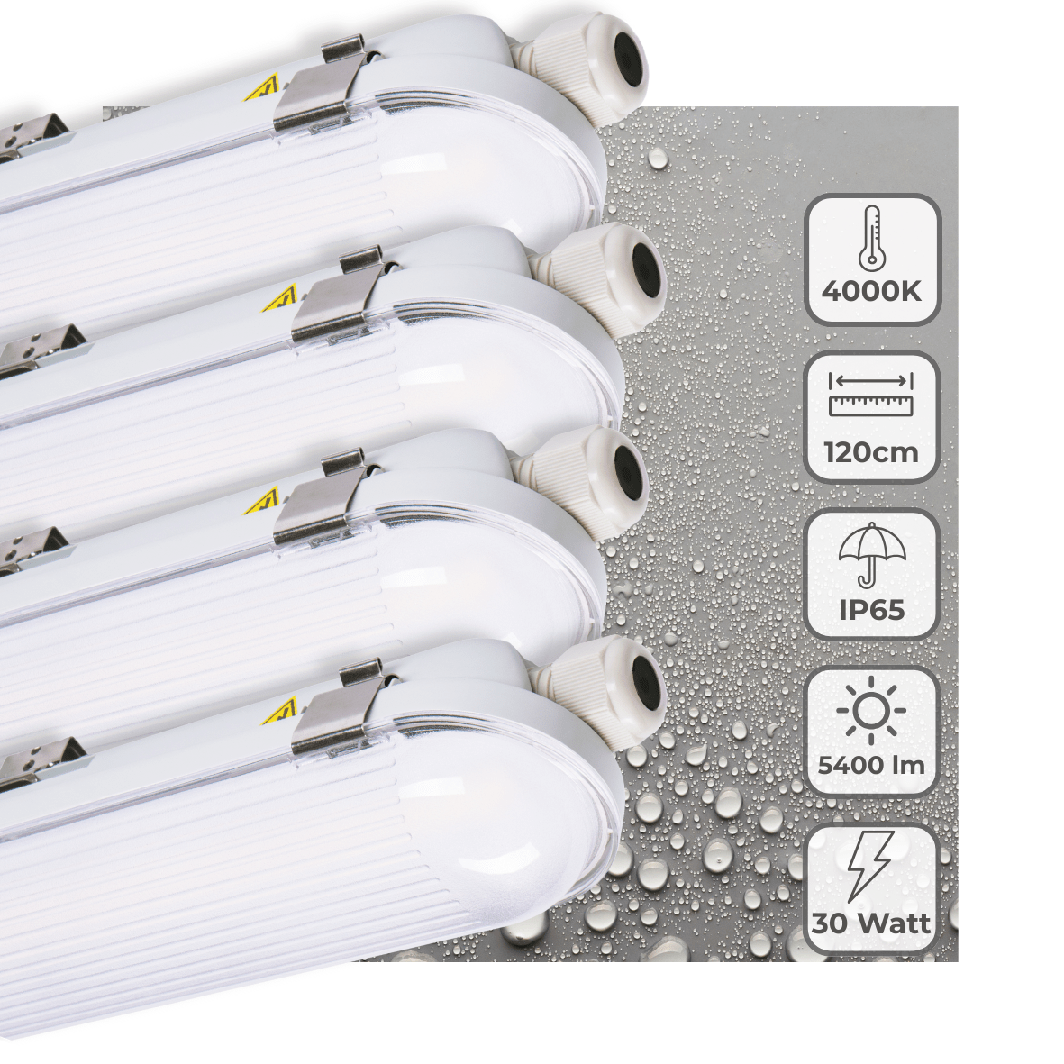 LED Vochtbestendig armatuur 5400 Lumen - 30W - 4000K Koelwit - IP65 - IK08 - 120cm - 4 stuks