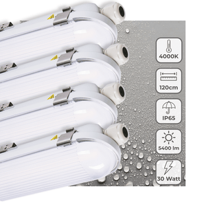 LED Vochtbestendig armatuur 5400 Lumen - 30W - 4000K Koelwit - IP65 - IK08 - 120cm - 4 stuks