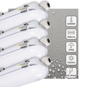 LED TL Armatuur 7200 Lumen - 40W - Koelwit - IP65 Waterdicht - 150cm - 4 stuks