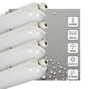 Réglette LED étanche 2400 lumens - 15W - Blanc froid 4000K - 60cm - IP65 - IK08 - 4 pièces