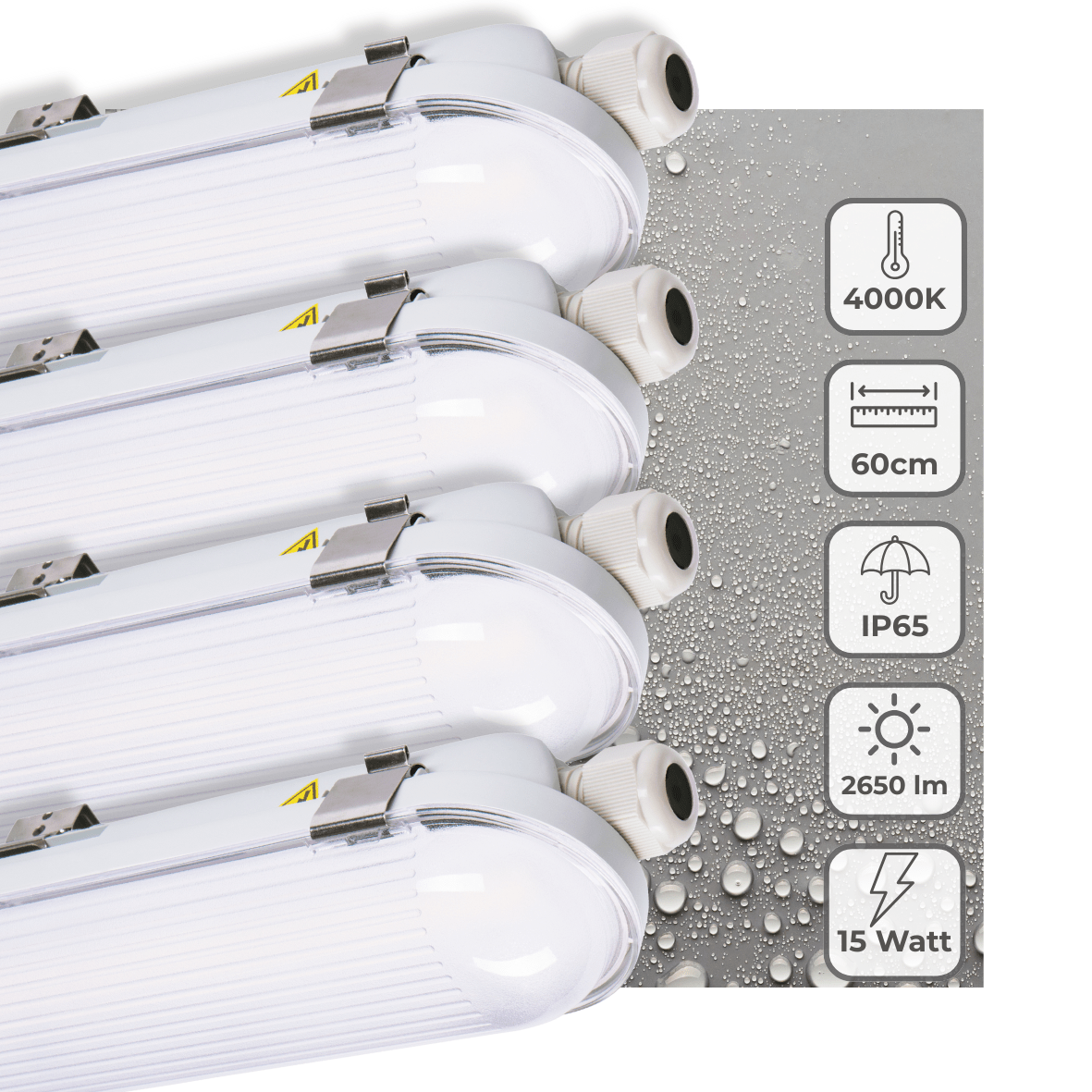 LED Vochtbestendig armatuur - 2650 lm - 15W - Koelwit 4000K - 120° - IP65 - IK08 - 60cm - 230V - 4 stuks