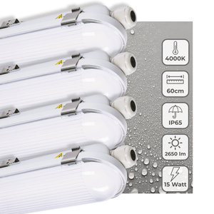 LED Vochtbestendig armatuur - 2650 lm - 15W - Koelwit 4000K - 120° - IP65 - IK08 - 60cm - 230V - 4 stuks
