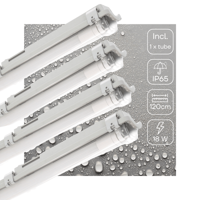 Luminaire LED TL 1890 lumens - 18W - Blanc froid - 120cm - IP65 - étanche - étanche à la poussière - 4 pièces